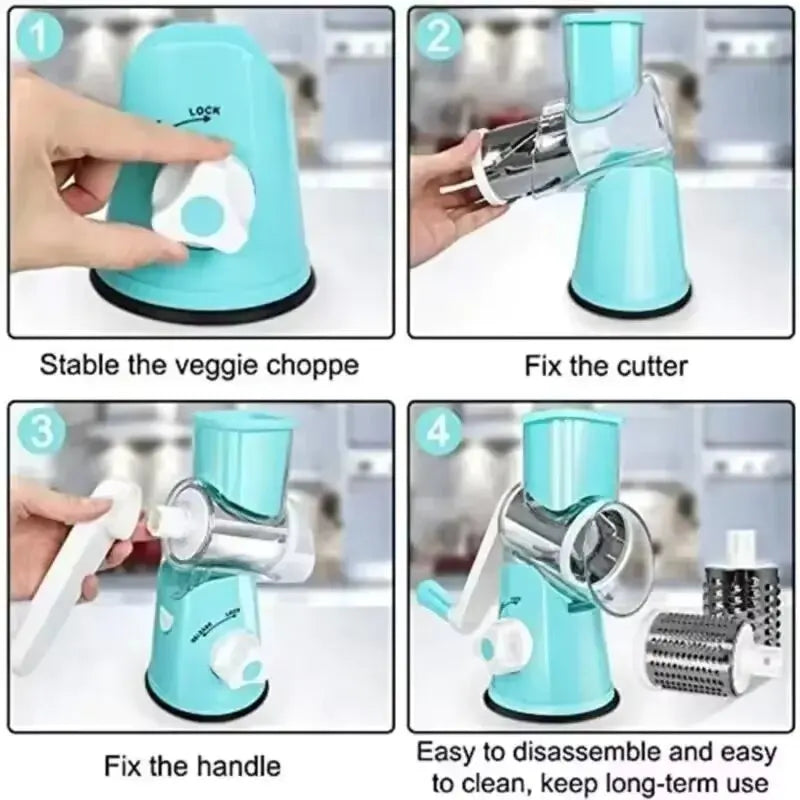 Vegetable Cutter & Slicer Manual Kitchen Cheese Chopper Machine with 3 Sharp Drums Multifunctional Garlic Potato Shredder 2025