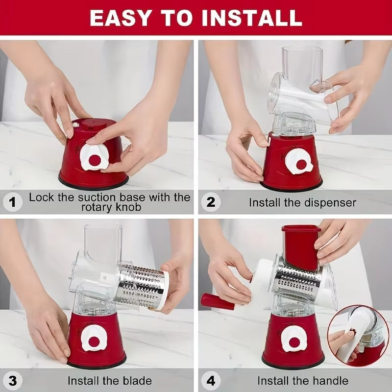 Vegetable Cutter & Slicer Manual Kitchen Cheese Chopper Machine with 3 Sharp Drums Multifunctional Garlic Potato Shredder