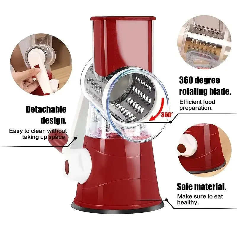 Vegetable Cutter & Slicer Manual Kitchen Cheese Chopper Machine with 3 Sharp Drums Multifunctional Garlic Potato Shredder 2025