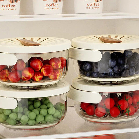2-In-1 Fruit Drain Basket Vegetable Washing Basket with Foldable Handle Refrigerator Crisper Storage Bowl for Home Kitchen
