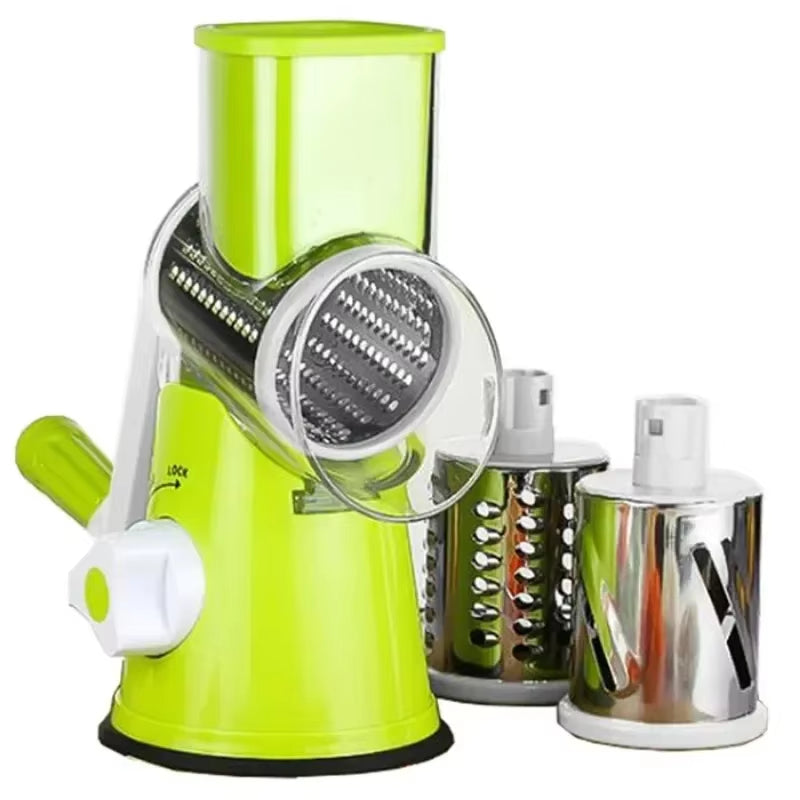 Vegetable Cutter & Slicer Manual Kitchen Cheese Chopper Machine with 3 Sharp Drums Multifunctional Garlic Potato Shredder